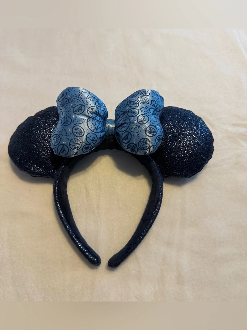 Disney Parks 2018 Navy Blue Glitter Minnie Mouse Ears Headband Blue Icon Bow
